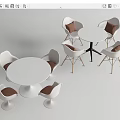 Modern Round White Dining Table And Chair Sets With Brown Cushions 3d model