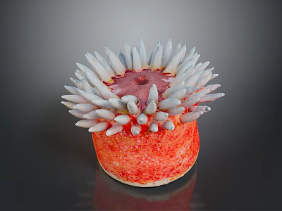 Vibrant Marine Sea Anemone With Orange Red Base White Tentacles and Pink Center 3d model
