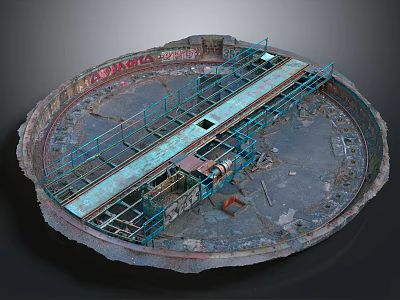 Cartoon Scene Of Circular Industrial Structure With Metal Scaffolding And Broken Ground 3d model