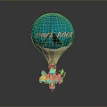 Blue Hot Air Balloon With Space Race Theme And Spacecraft Design Elements