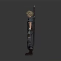 Spiky Blonde Haired Warrior Character With Large Sword Sleeveless Top And Loose Pants