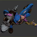 3D Fantasy Female Character With Blue Braided Hair Purple Pink Outfit Holding Weapon And Staff