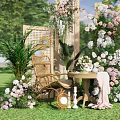 Outdoor Banquet Hall with Floral Decorations Arches and Grass Lawn Setting