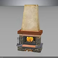 Tall Beige And Red Fireplace With Stone Base Burning Fire And Wood Logs