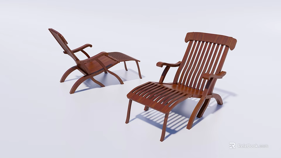 Two Modern Wooden Lounge Chairs With Slatted Backrest And Armrests Design 3d model 