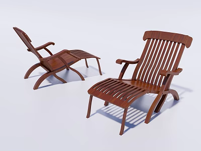Two Modern Wooden Lounge Chairs With Slatted Backrest And Armrests Design 3d model