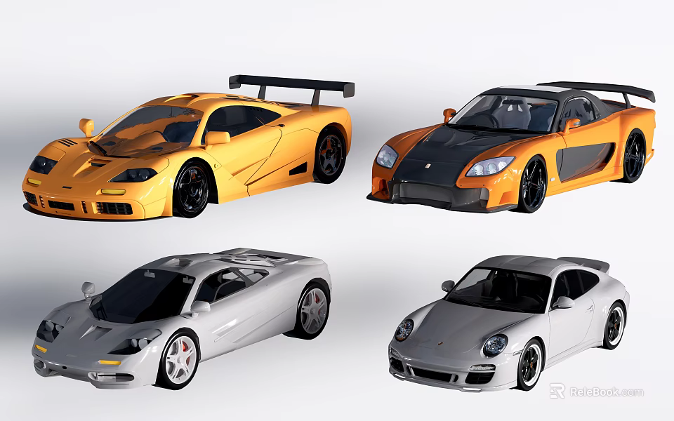 Functional Sports Cars In Multiple Colors With Sleek Design And Performance Features 3d model 