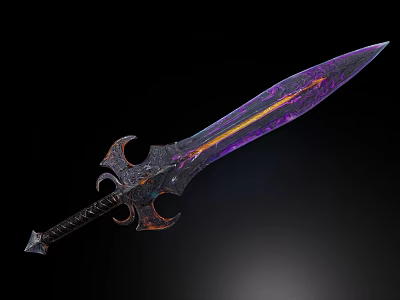 Ornamental Decorative Set Featuring Decorative Sword With Purple Orange Patterns And Intricate Hilt Design 3d model