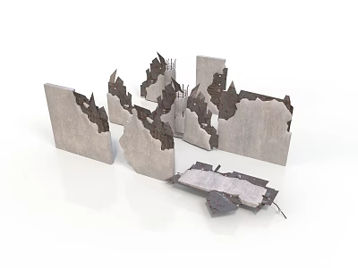 Rough Textured Broken Gray Concrete Structures With Damaged Edges For Scene Construction Elements 3d model