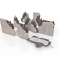 Rough Textured Broken Gray Concrete Structures With Damaged Edges For Scene Construction Elements