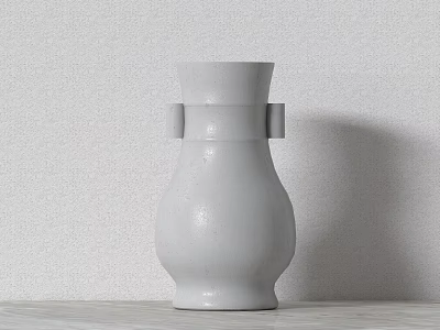 White Ceramic Vase With Minimalist Modern Design On Light Colored Tabletop Against Textured Wall 3d model
