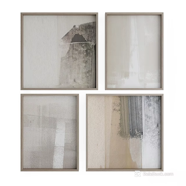 Four Modern Frames With Abstract Art In Neutral Tones For Wall Decor 3d model 