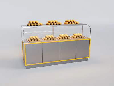 Modern Retail Display Showcase Shelf With Glass Door And Tiered Bread Storage 3d model