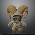 Astronaut Themed Figurine With Large Orange Horns And Scenic Chest