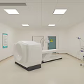 Bright Hospital Corridor With White Walls Green Floor Handrails Doors And Signs