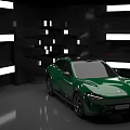 Modern Car Showroom Showcasing Green Car With Sleek Design And Modern Lighting
