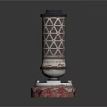 Decorative Cylindrical Column with Black Top Geometric Pattern and Red Silver Base