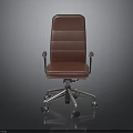Red Leather Office Chair With Armrests And Metal Base On Wheels