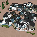 Modern Commercial Street Featuring Multiple Buildings Pine Trees And Courtyards 3d model