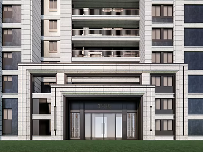 Landscaped Garden At Modern Residential Entrance With Grass Lawn And Greenery 3d model