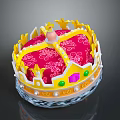 Red Cushion With Yellow Crown Decoration Pearls Green Gemstones And Transparent Crystal Base