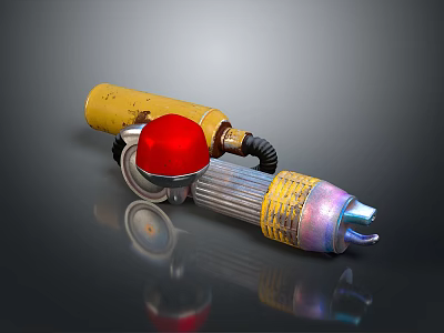 Tactical Military Weapon Featuring Yellow Body Red Top Metal Components And Labels 3d model