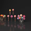 Colorful Swirl Lollipops With Various Colors Arranged On Black Background With Reflection