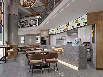 Modern Restaurant Interior With Open Layout Chandelier Bar Counter And Dining Tables 3d model
