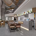 Modern Restaurant Interior With Open Layout Chandelier Bar Counter And Dining Tables