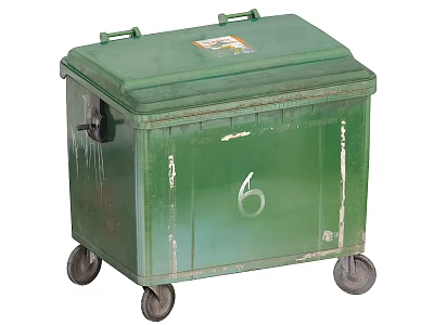 Green Trash Bin With Wheels And Number 6 On Lid For Waste Collection 3d model