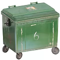 Green Trash Bin With Wheels And Number 6 On Lid For Waste Collection