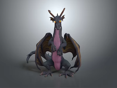 Mythical Black Dragon Game and Movie Character With Wings Purple Belly and Yellow Eyes 3d model