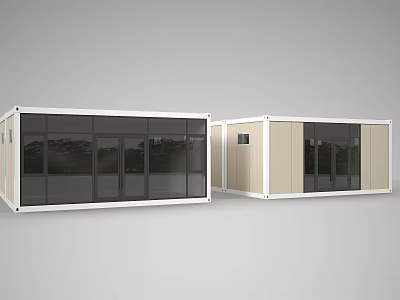 Construction Site Temporary Container Buildings With Large Glass Windows And Beige Exterior 3d model