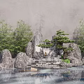 New Chinese style courtyard sketch landscape sketch 3d model