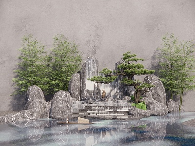 New Chinese style courtyard sketch landscape sketch 3d model