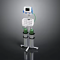 Medical Equipment Stand With Display Screen Basket And Green Gas Cylinders