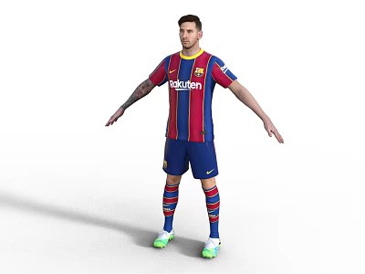 Man Wearing Red And Blue Striped Barcelona Jersey Blue Shorts Striped Socks Green Cleats 3d model