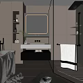 Modern Bathroom Interior With Freestanding Bathtub Glass Shower Enclosure Backlit Mirror And Floating Vanity