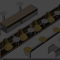 Stylish Table And Chair Set With Yellow Chairs Orange Structure Long And Round Tables