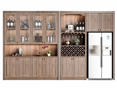 New Chinese style solid wood wine cabinet combination 3d model