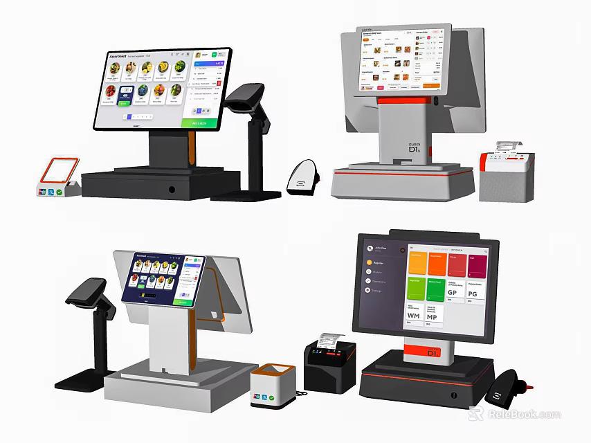 Commercial Equipment POS Terminals with Barcode Scanners Receipt Printers and Displays 3d model 