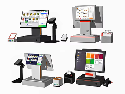 Commercial Equipment POS Terminals with Barcode Scanners Receipt Printers and Displays 3d model