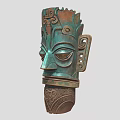 Ornate Tribal Mask Sculpture Carving With Intricate Patterns And Facial Features