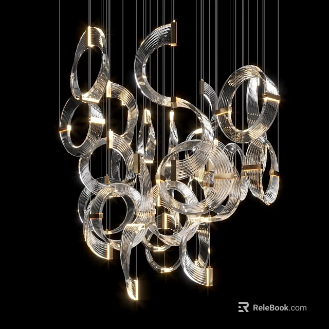 Elegant Modern Crystal Chandelier with Circular Ring Design for Interior Lighting 3d model 