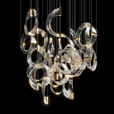 Elegant Modern Crystal Chandelier with Circular Ring Design for Interior Lighting 3d model