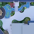 Garden Landscape Design With Courtyard Pond Stone Path And Lush Greenery Lighting