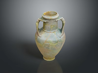 Hand Carved Classical Vase Sculpture With Two Handles And Cracked Blue Green Texture 3d model