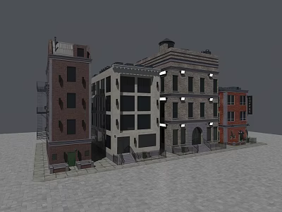 Urban Row Buildings With Red Brick Light Facades And Architectural Details 3d model