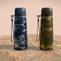 Two Camouflage Pattern Thermal Cups With White Star Logo And Carabiner Straps