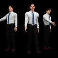 Men In White Shirts Blue Ties Black Pants Brown Shoes Different Poses Black Background